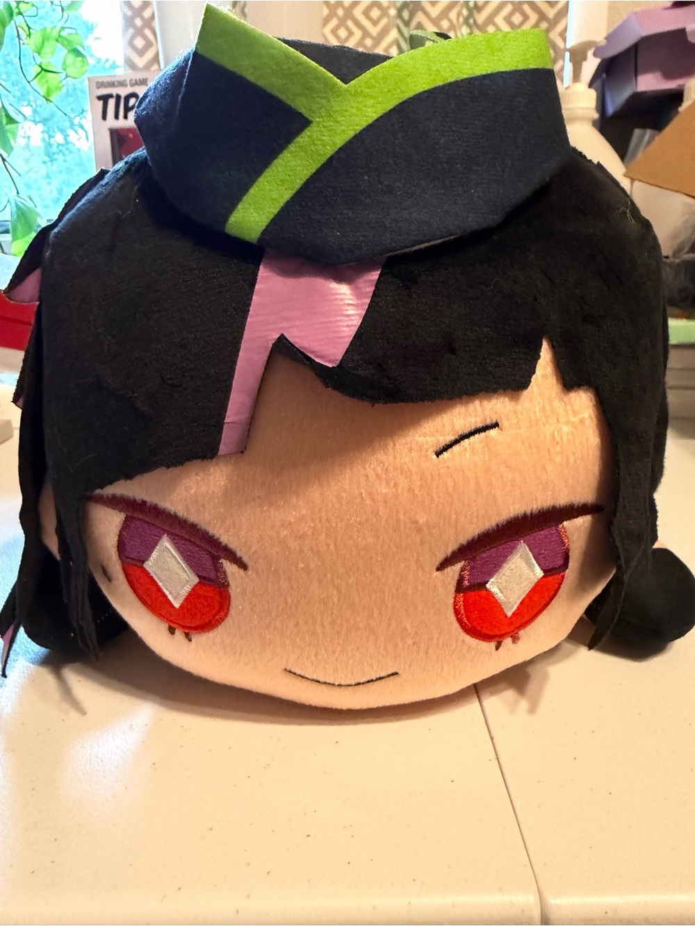 Black & Pink Anime Plush Head Pillow - Kids Toy